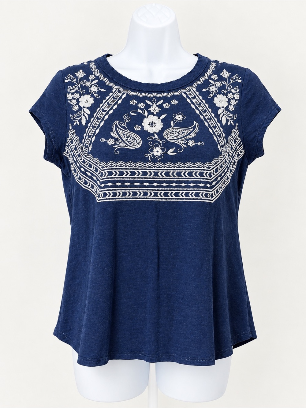 Cupio Navy Embroidered Crewneck Tunic